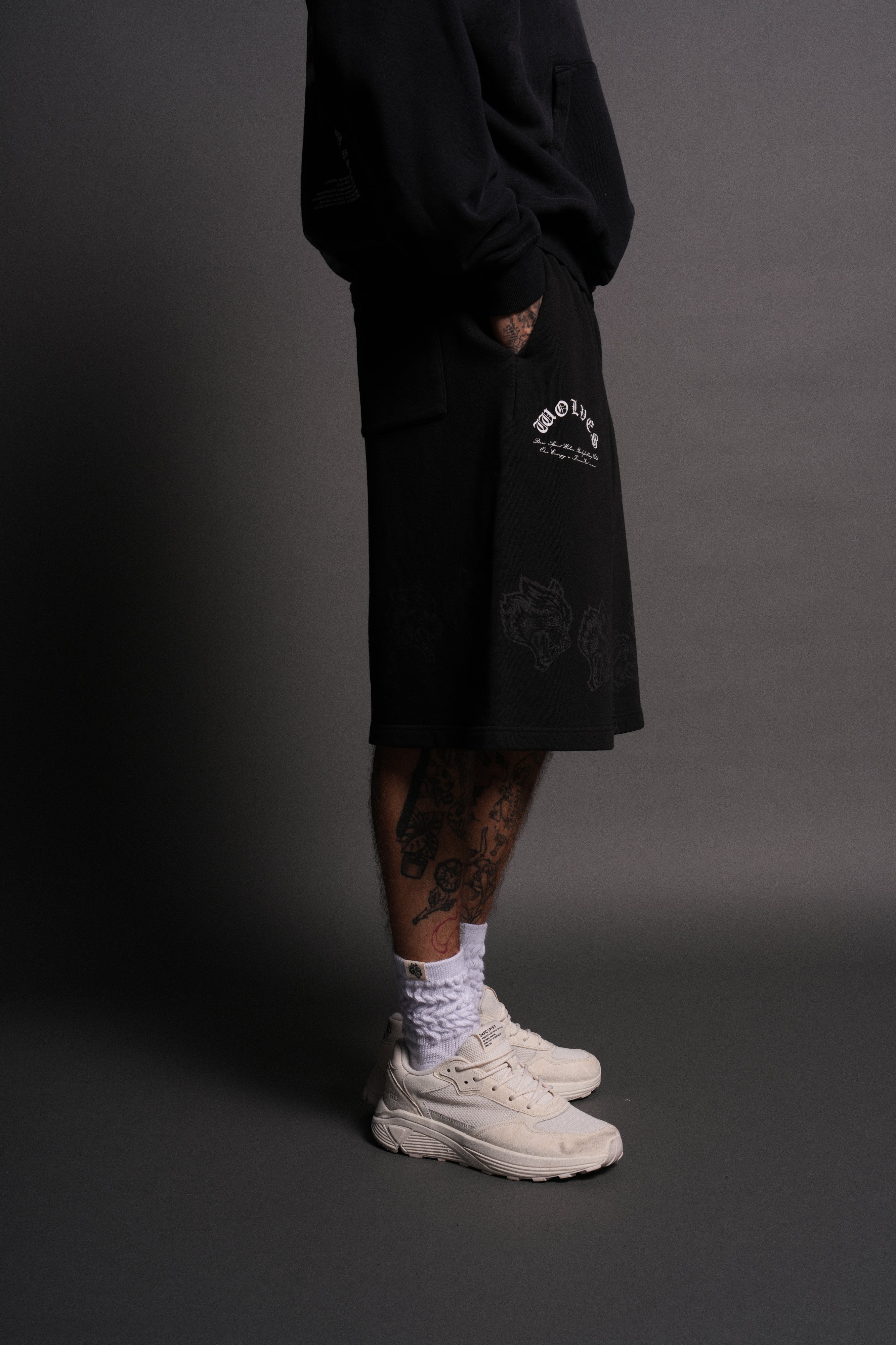 Only Wolves Oversized Osiris Sweat Shorts in Black