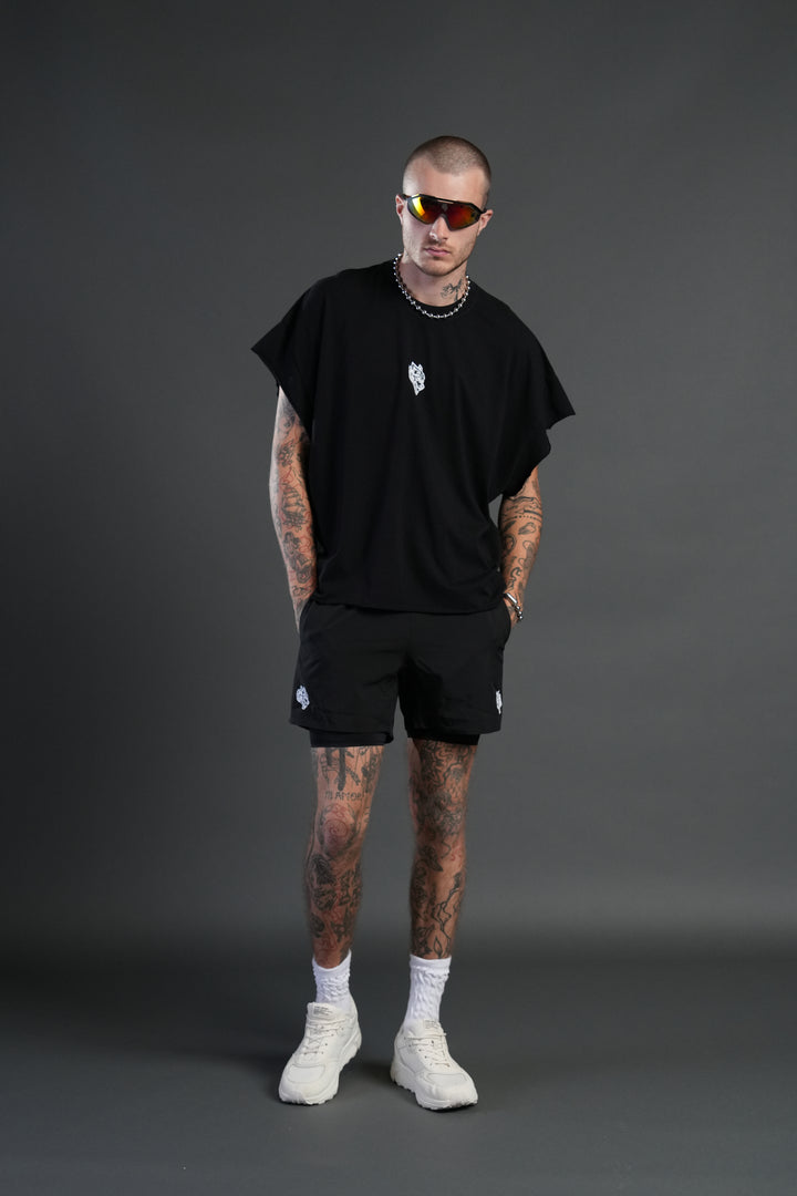 Wolf Head Grunge Cut-Off Tee in Black