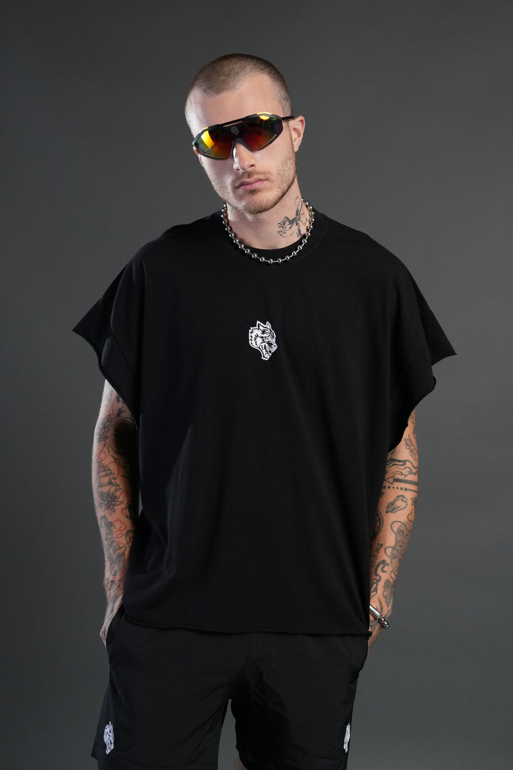 Wolf Head Grunge Cut-Off Tee in Black