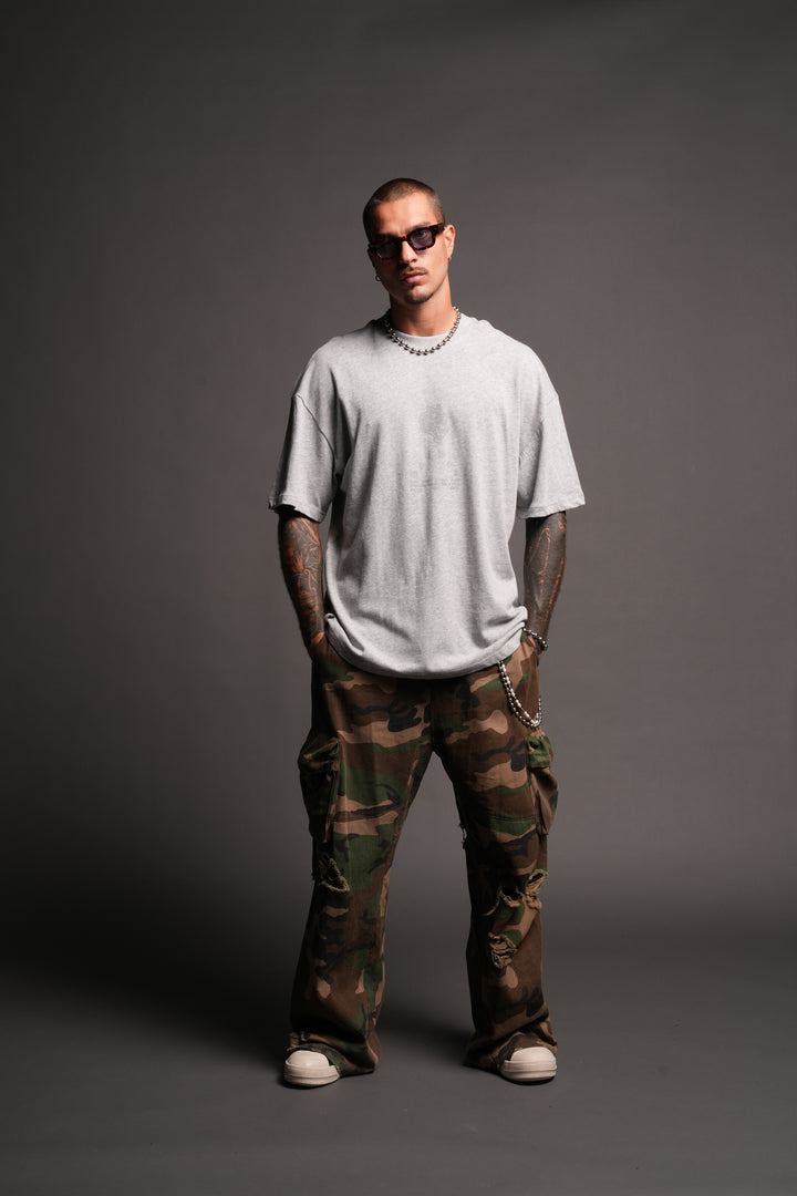 Big Wolf Head Premium Oversized Tee In Light Athletic Gray