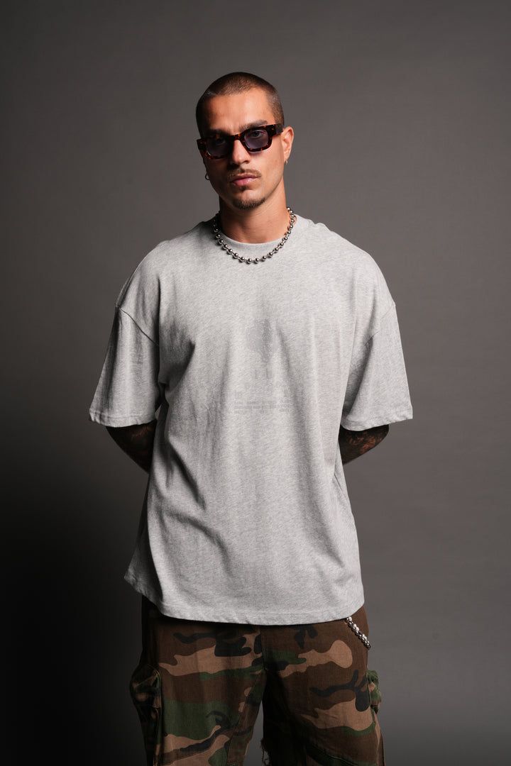 Big Wolf Head Premium Oversized Tee In Light Athletic Gray
