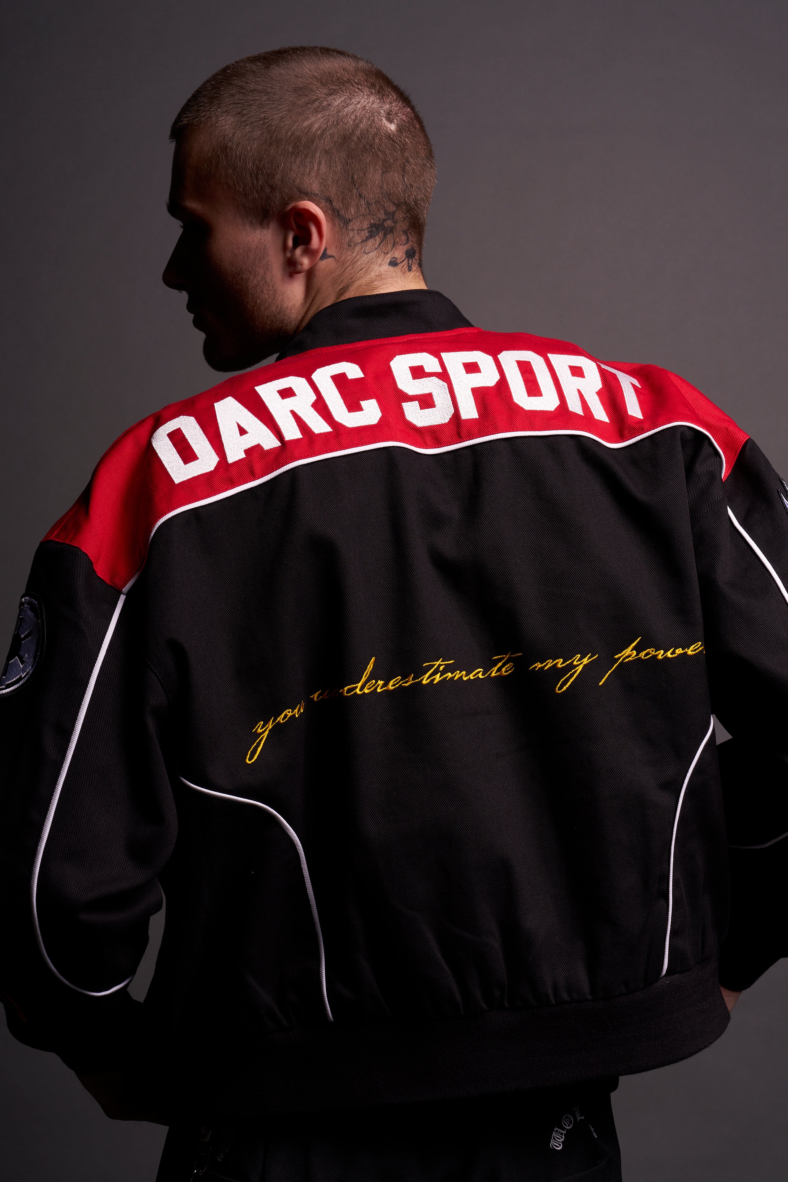 You Underestimate My Power Grit Road Racing Jacket in Black/Red