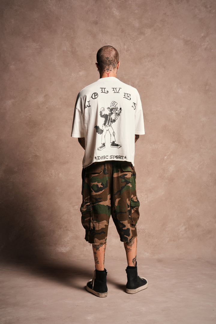 Big Bad Wolf Pyramd Distressed Grunge Box Cut Tee V2 in Cream