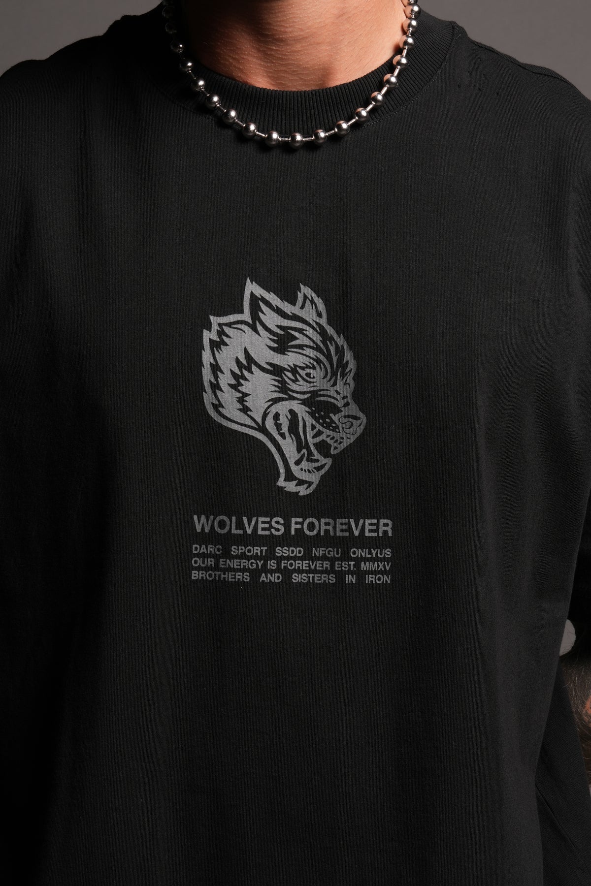 Wolves Have Your Back Distressed Grunge Mid Length Raw Hem Tee In Black