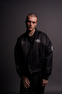 Fear Is My Ally Vicious Nylon Bomber Jacket in Black