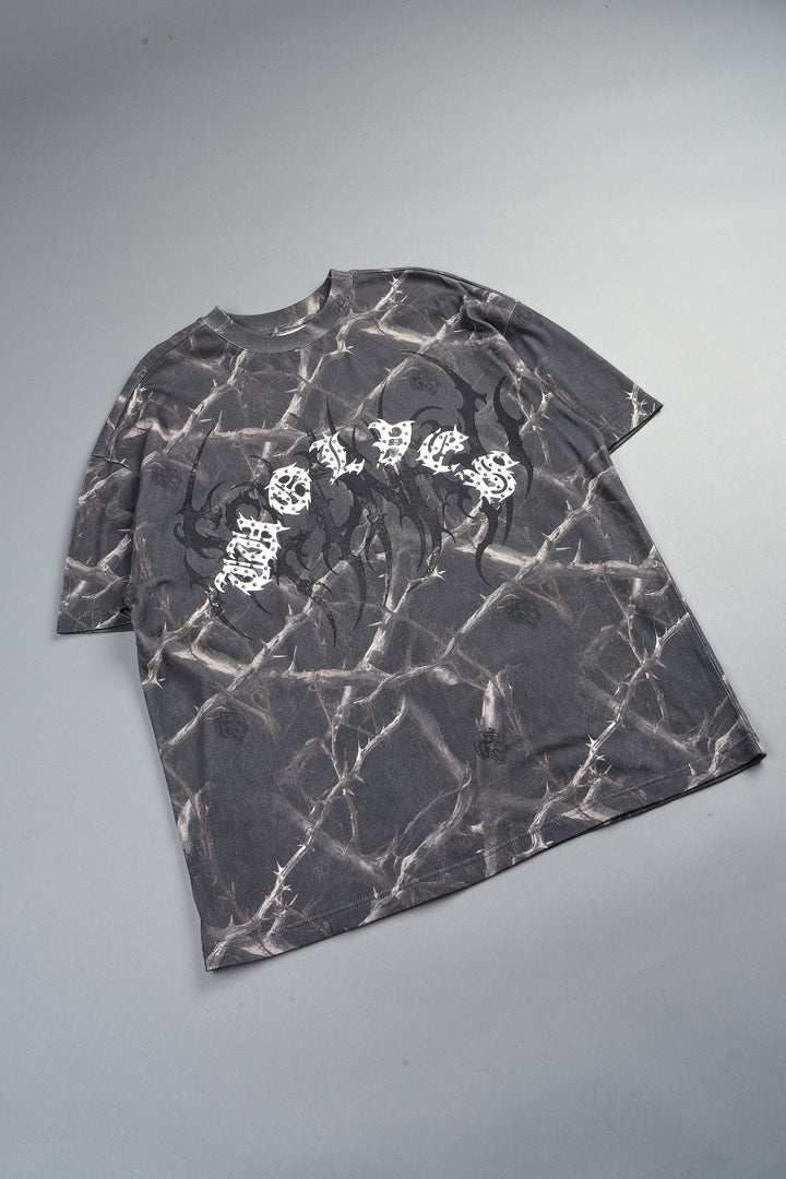 Studded Mantra Premium Oversized Tee In Darc Thorns