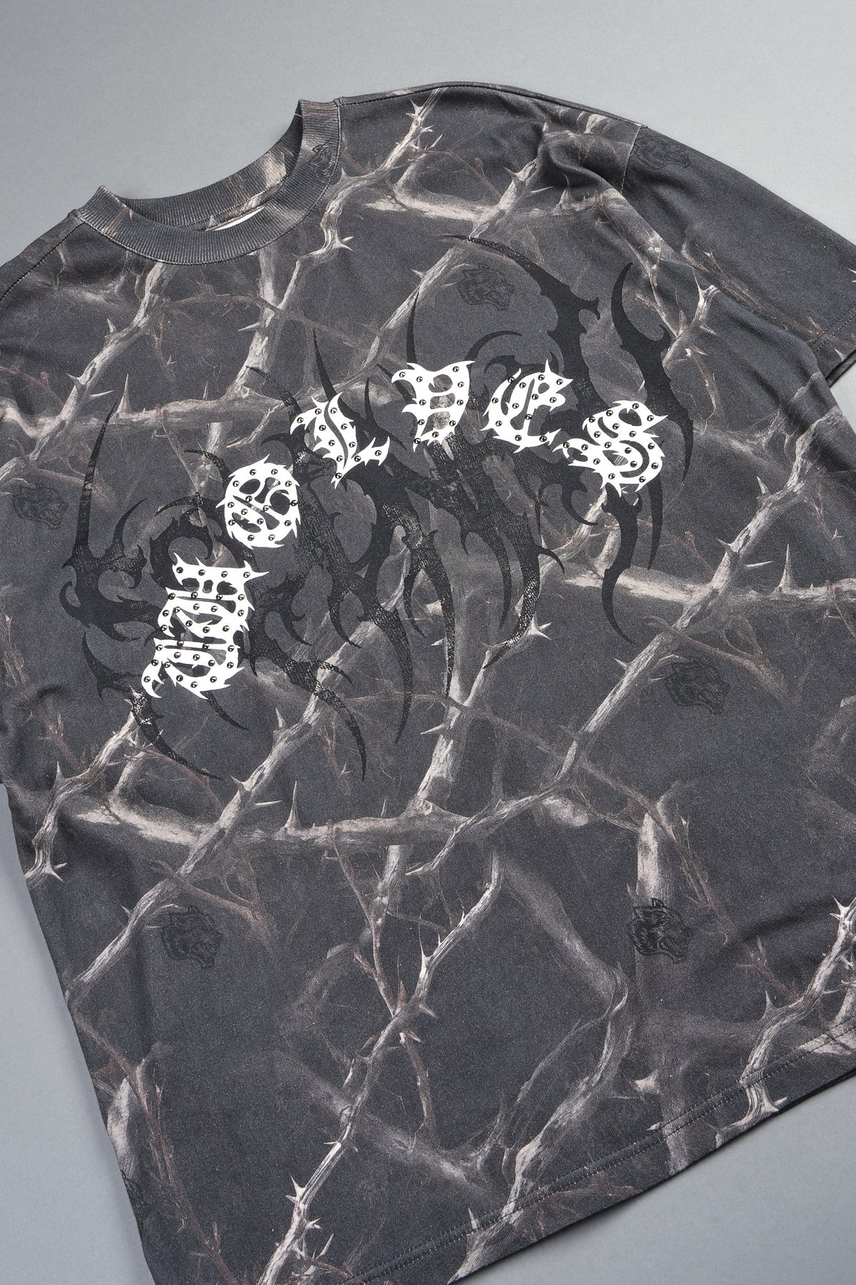 Studded Mantra Premium Oversized Tee In Darc Thorns
