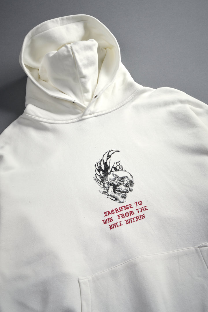 Flame Skull Pierce Hoodie in Cream