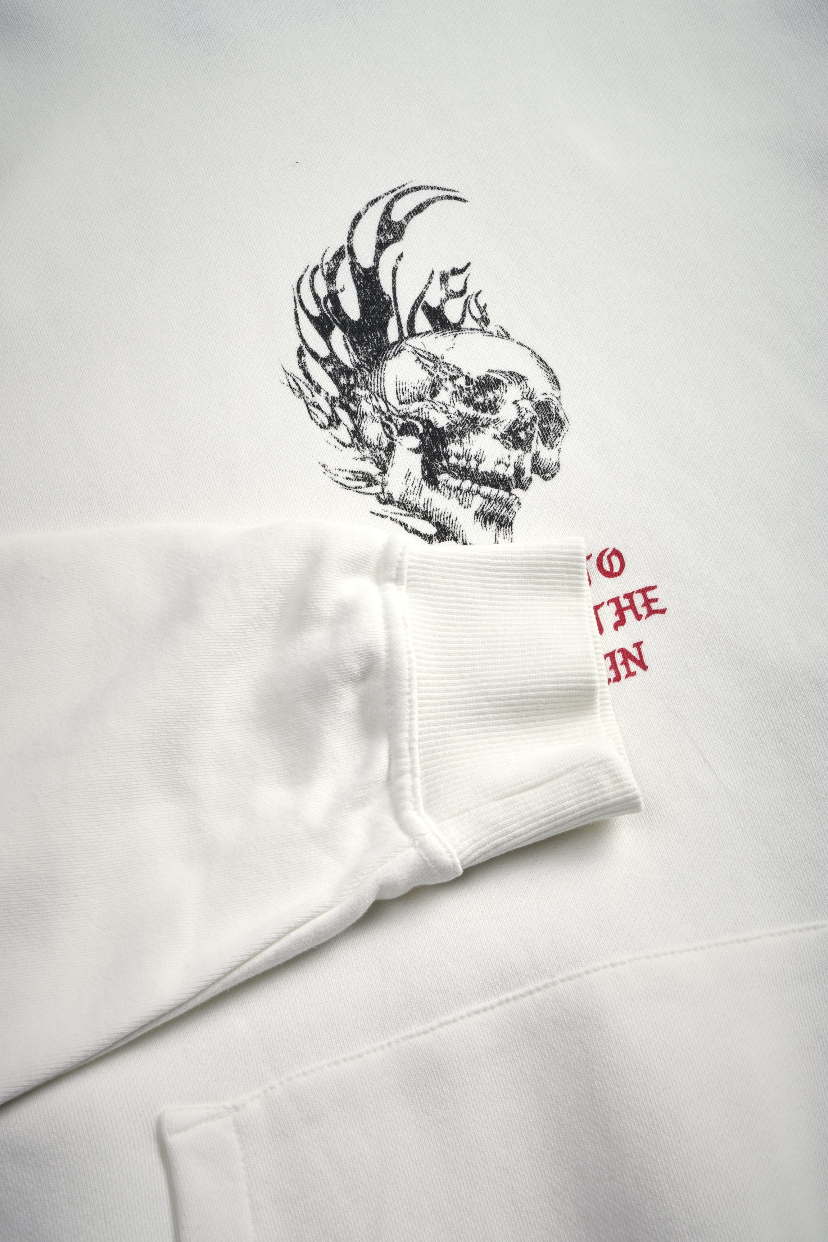 Flame Skull Pierce Hoodie in Cream