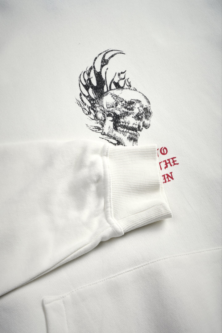 Flame Skull Pierce Hoodie in Cream