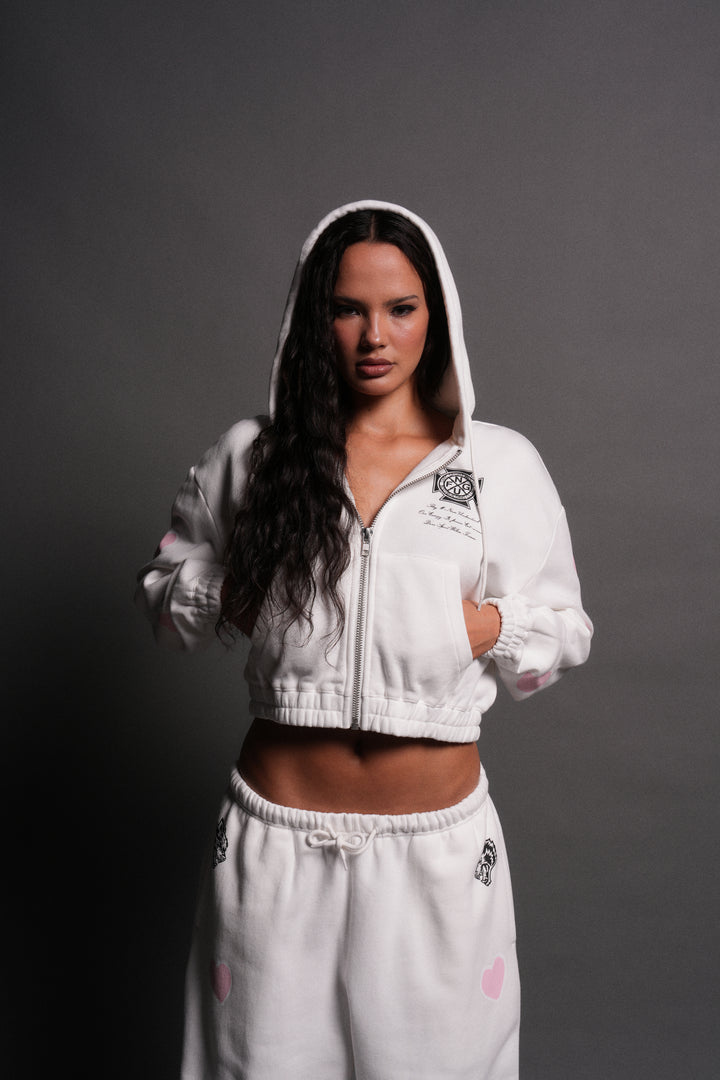 Her Energy "Chambers" (Cropped) Zip Hoodie in Cream