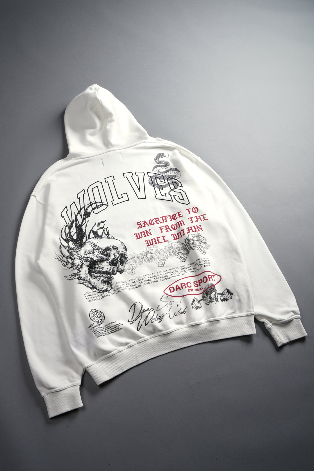 Flame Skull Pierce Hoodie in Cream