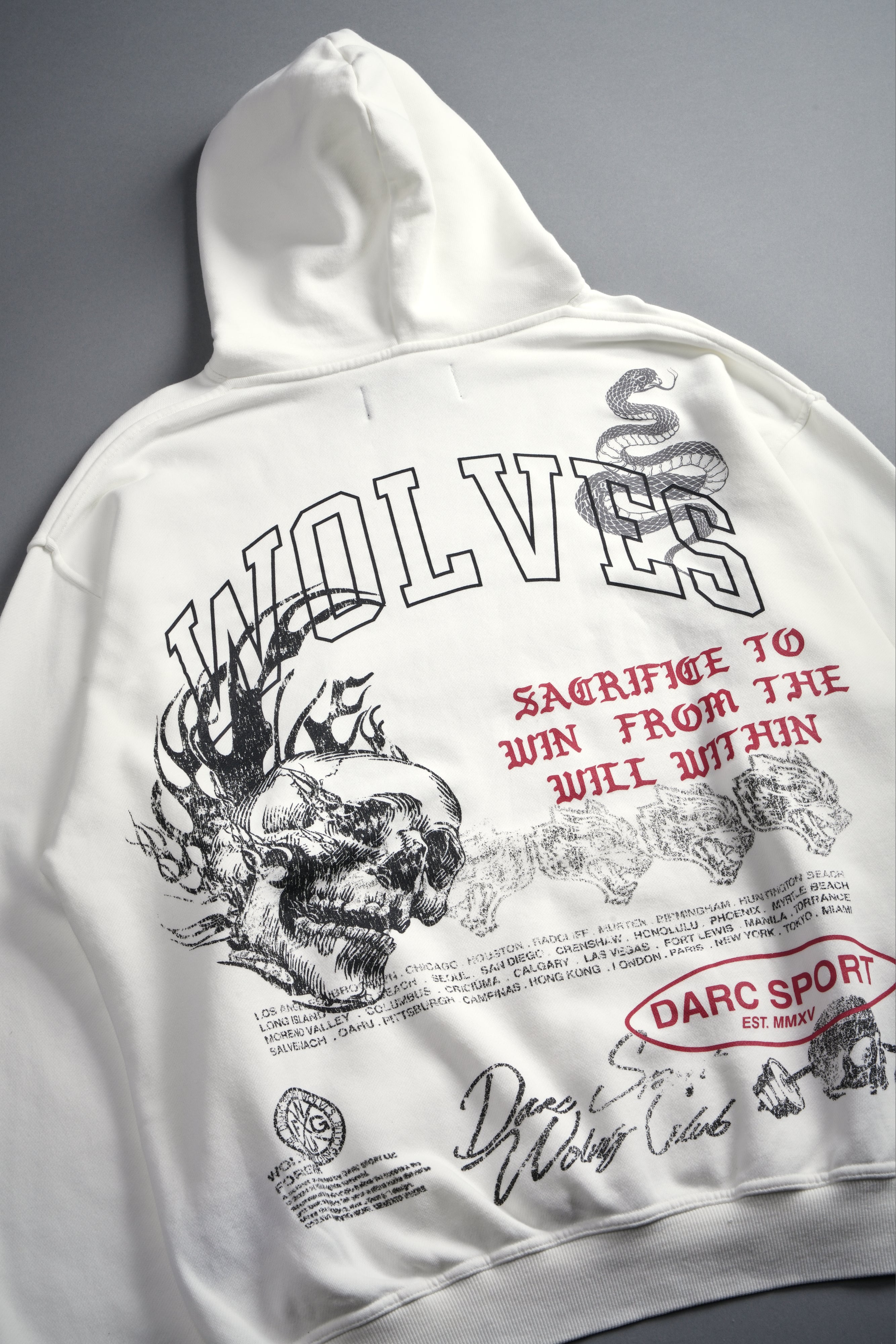 Flame Skull Pierce Hoodie in Cream