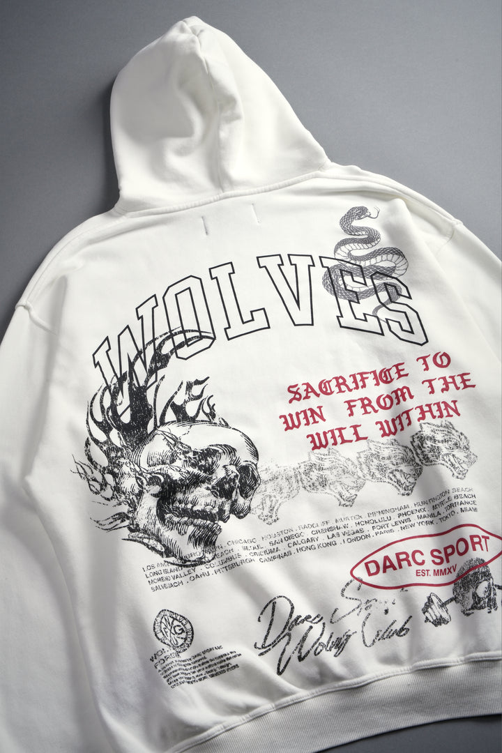 Flame Skull Pierce Hoodie in Cream