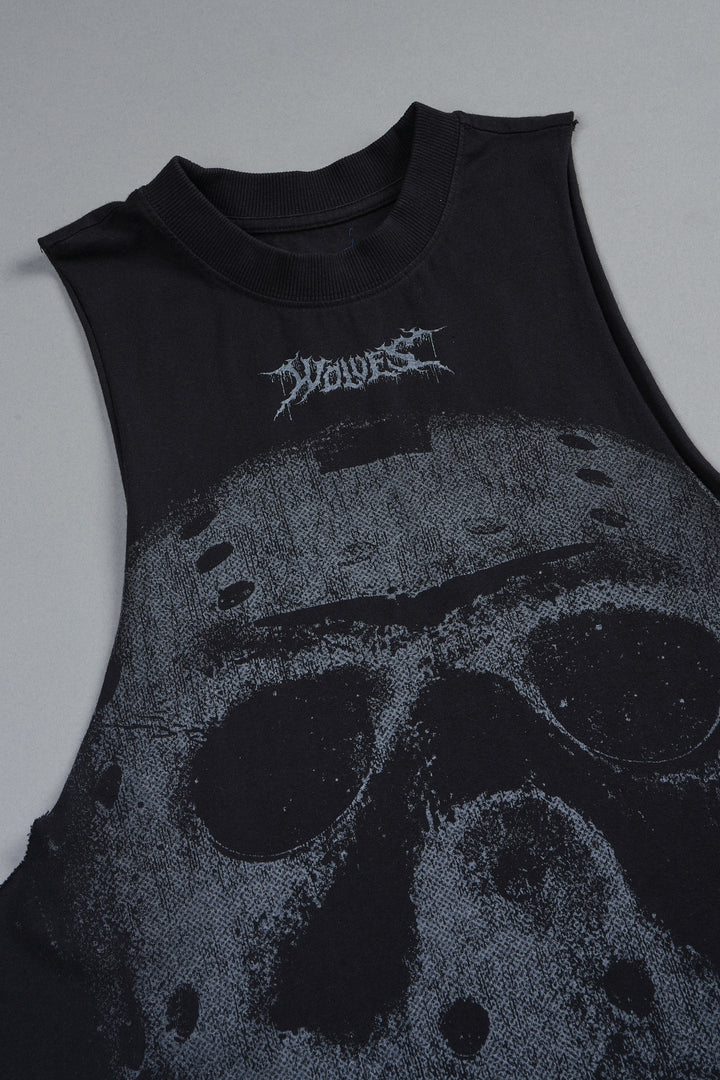 Jason Forever Grunge Raw Hem Box Cut Tommy Muscle Tee In Black