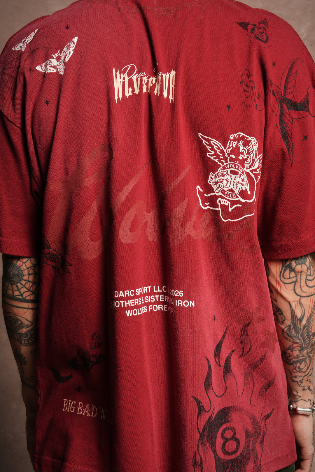 Big Bad Wolves Premium Oversized Tee in Carmine Red Sun Fade