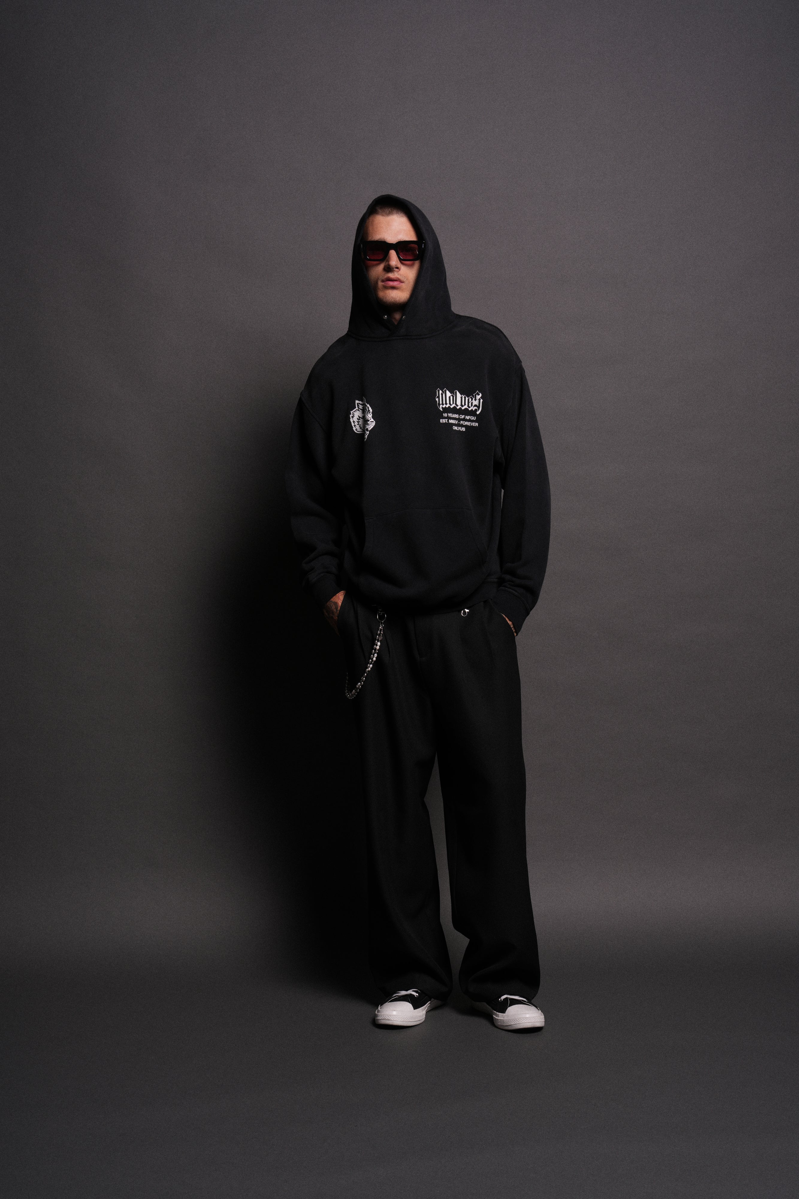 10 Years of NFGU "Pierce" Hoodie in Black Drift Wash