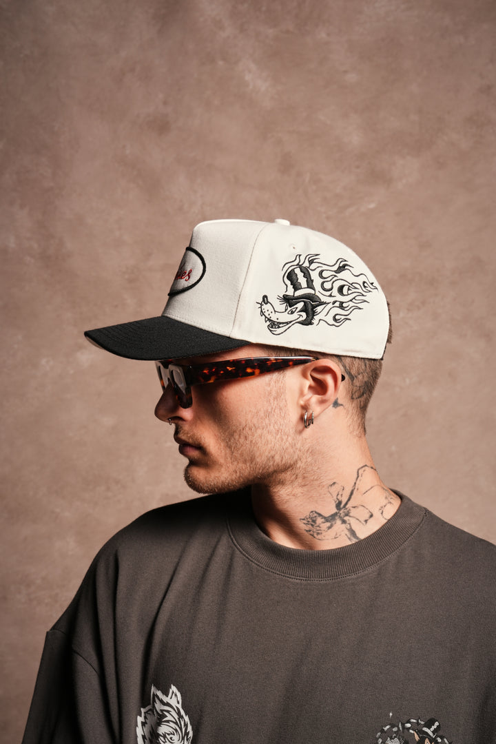 Mickey & The Wolf A Frame Snapback in Cream/Black