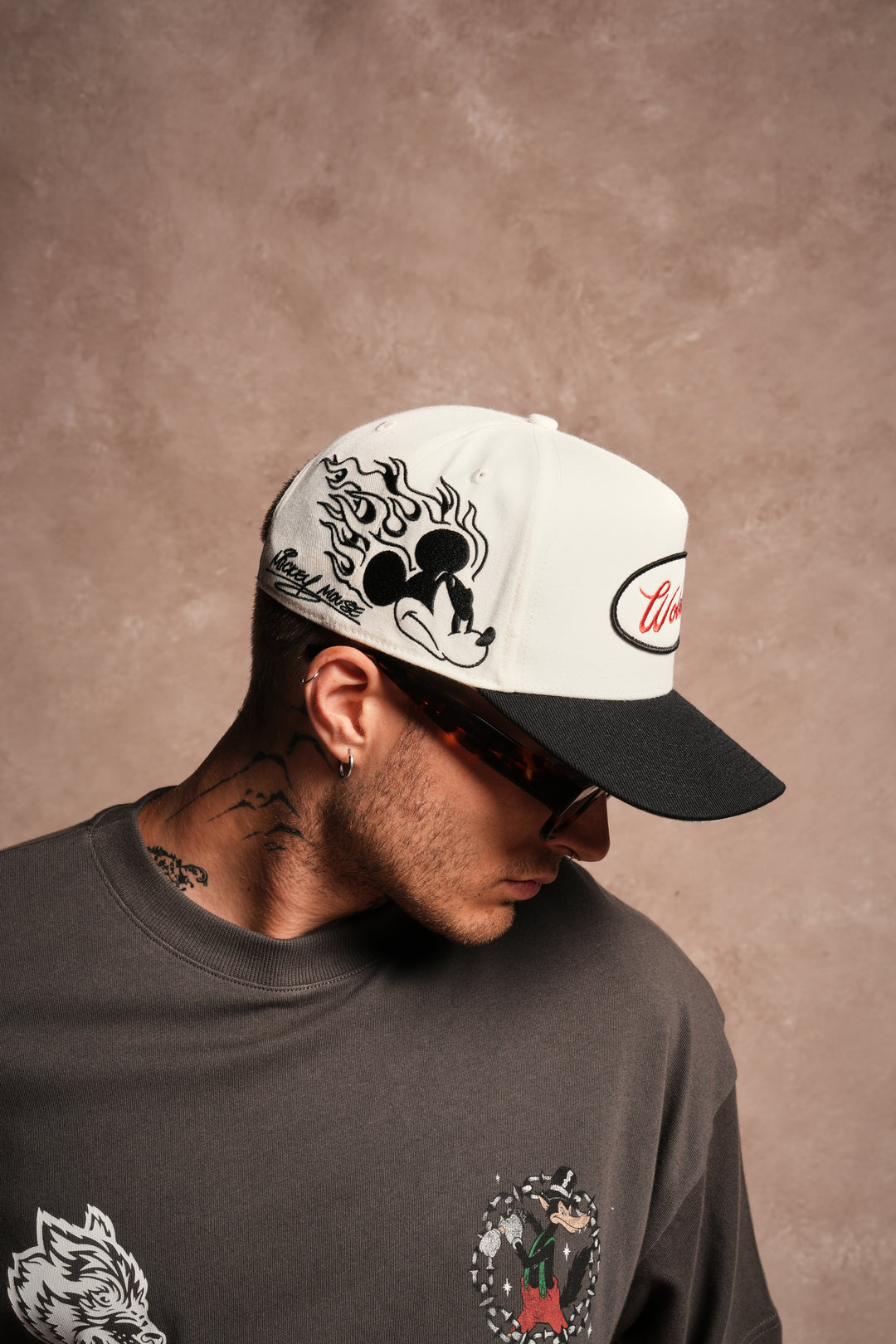 Mickey & The Wolf A Frame Snapback in Cream/Black