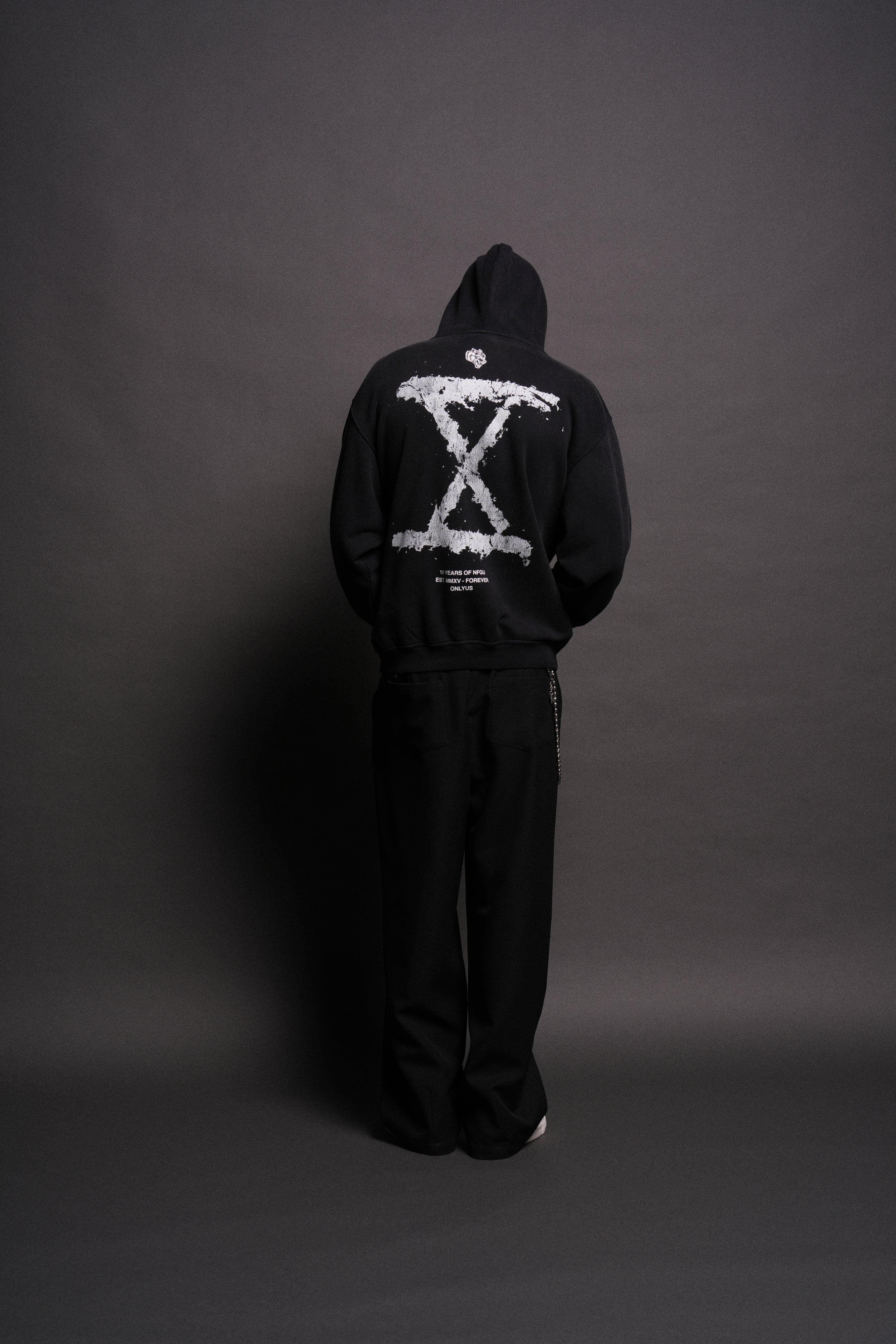 10 Years of NFGU "Pierce" Hoodie in Black Drift Wash