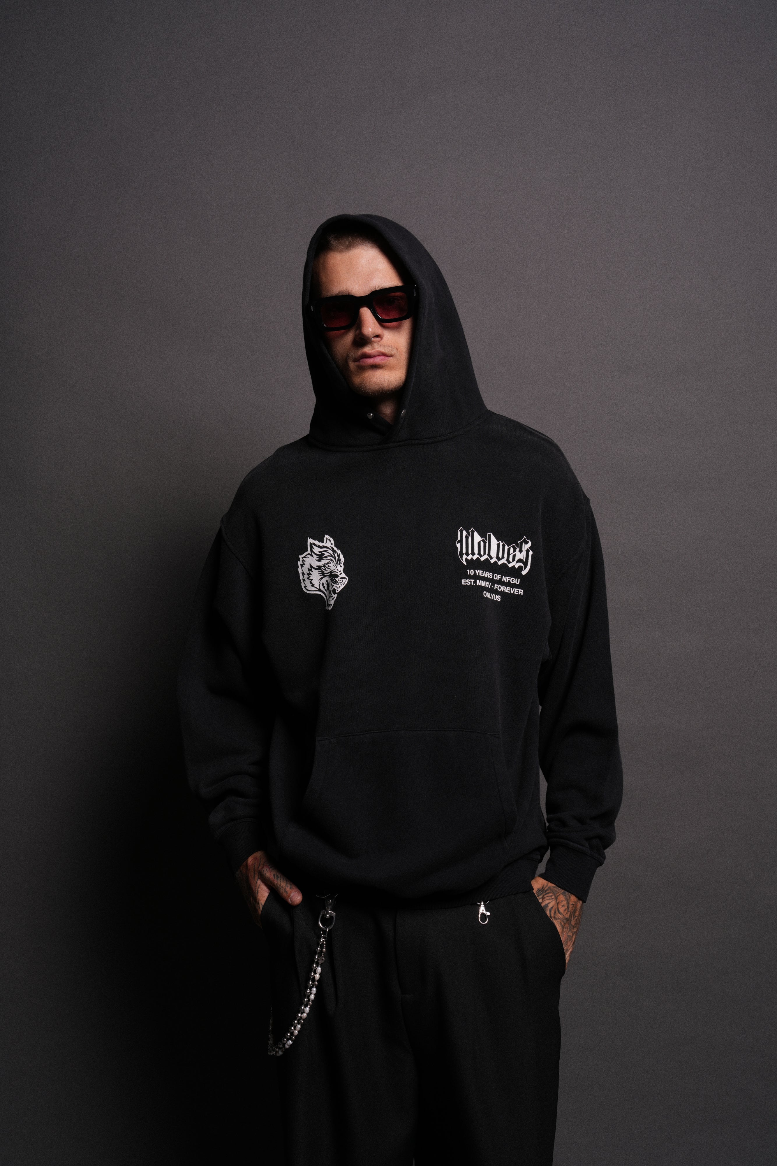10 Years of NFGU "Pierce" Hoodie in Black Drift Wash