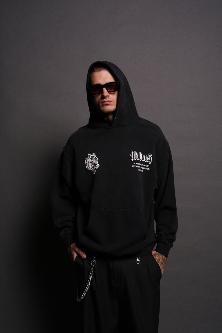 10 Years of NFGU "Pierce" Hoodie in Black Drift Wash