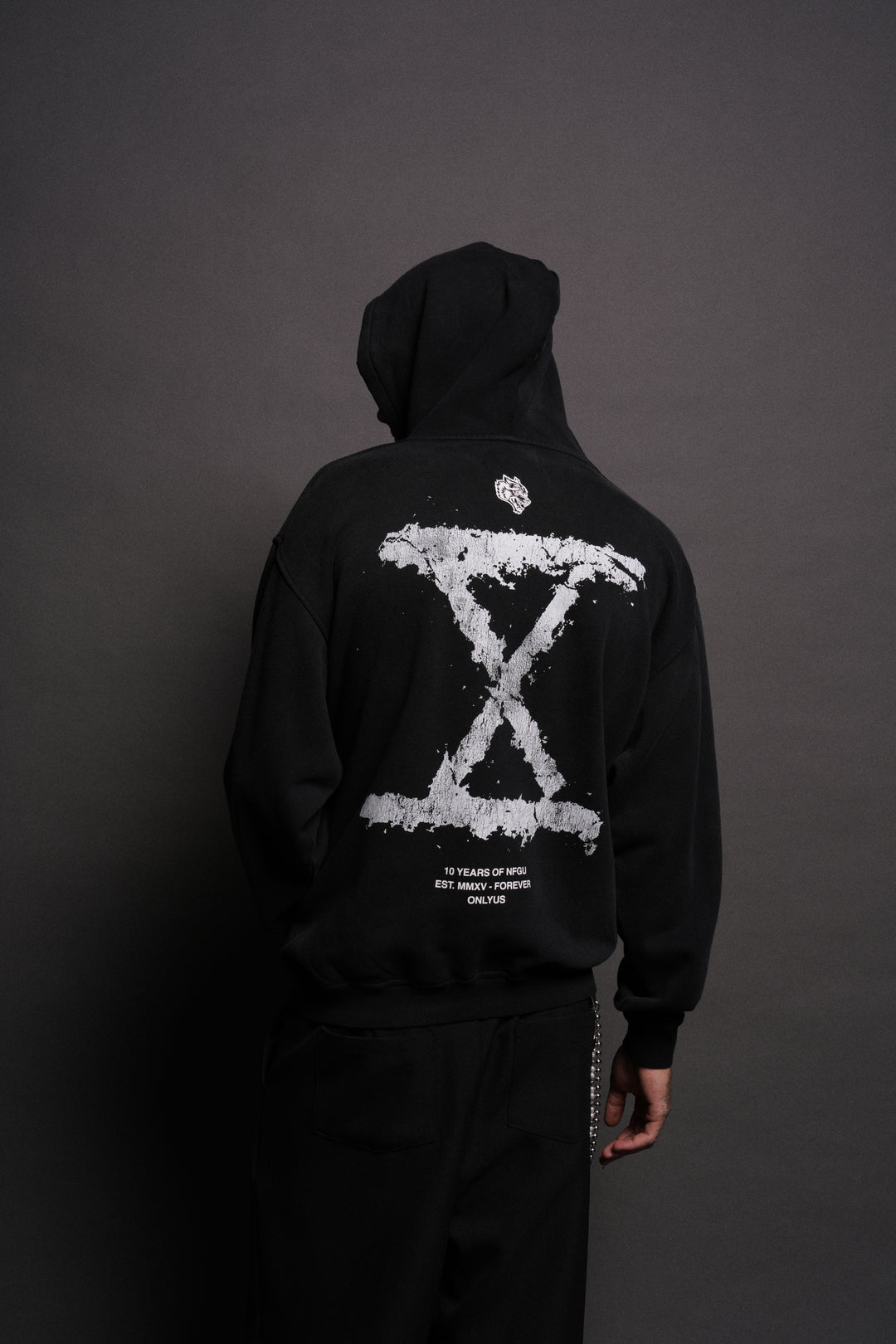 10 Years of NFGU "Pierce" Hoodie in Black Drift Wash