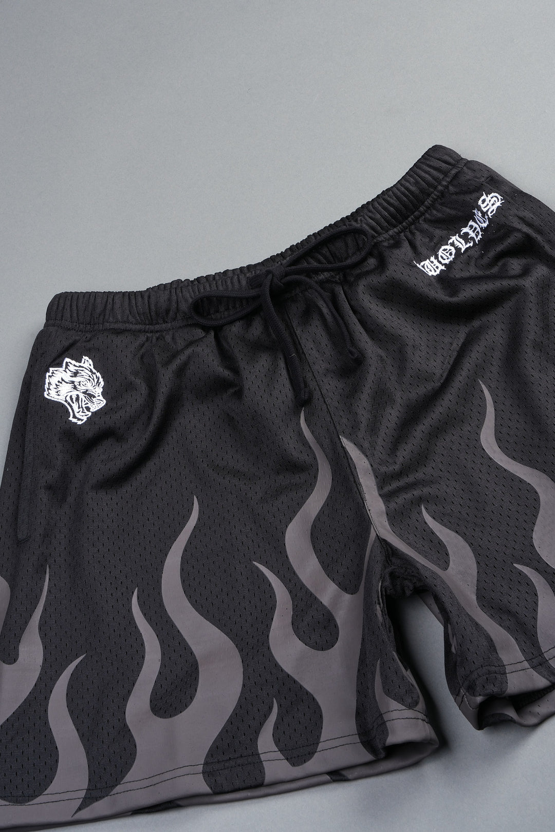 On Fire Applique Mesh Shorts In Black