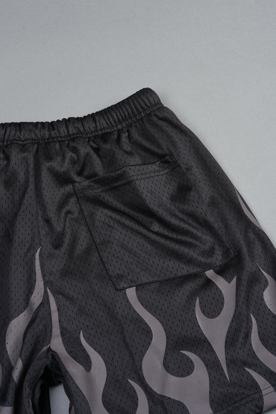 On Fire Applique Mesh Shorts In Black