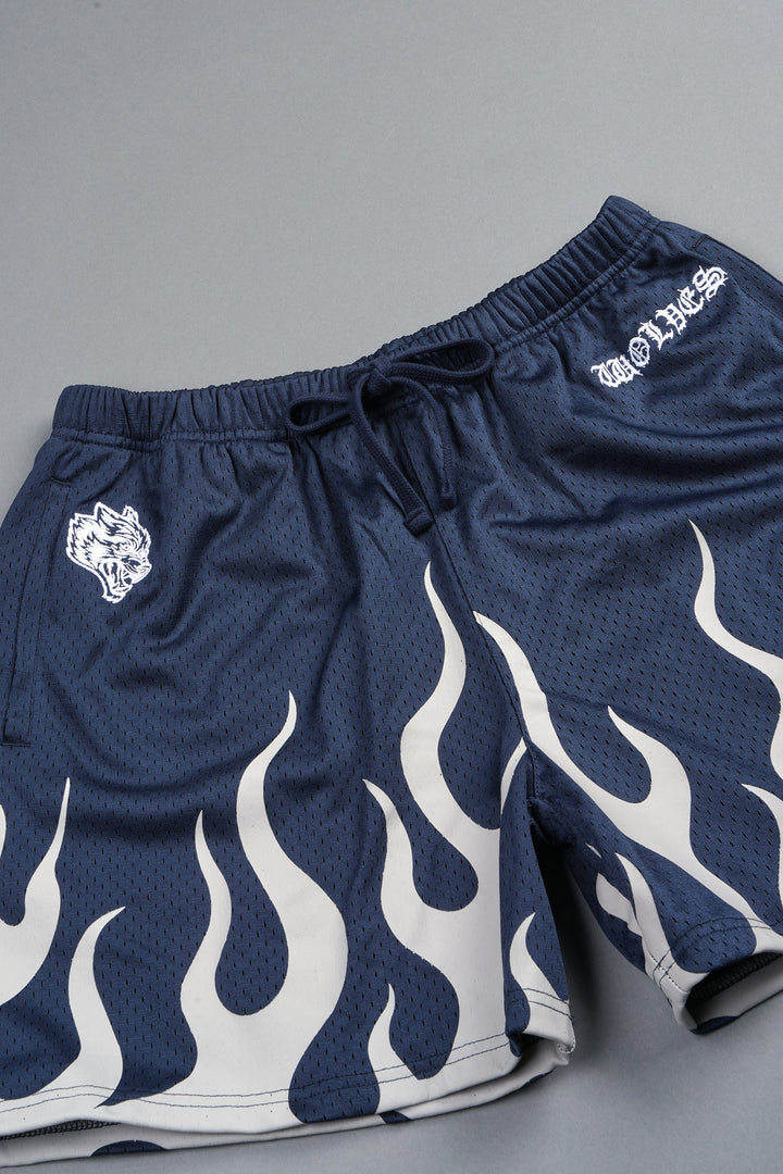 On Fire Applique Mesh Shorts In Storm Blue