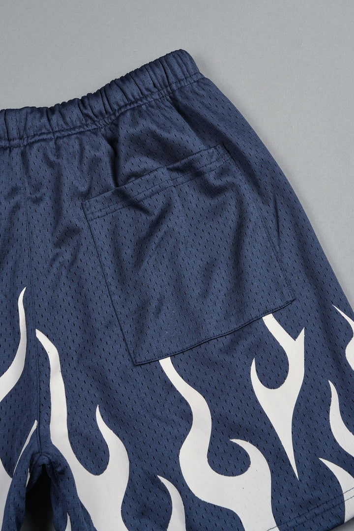 On Fire Applique Mesh Shorts In Storm Blue