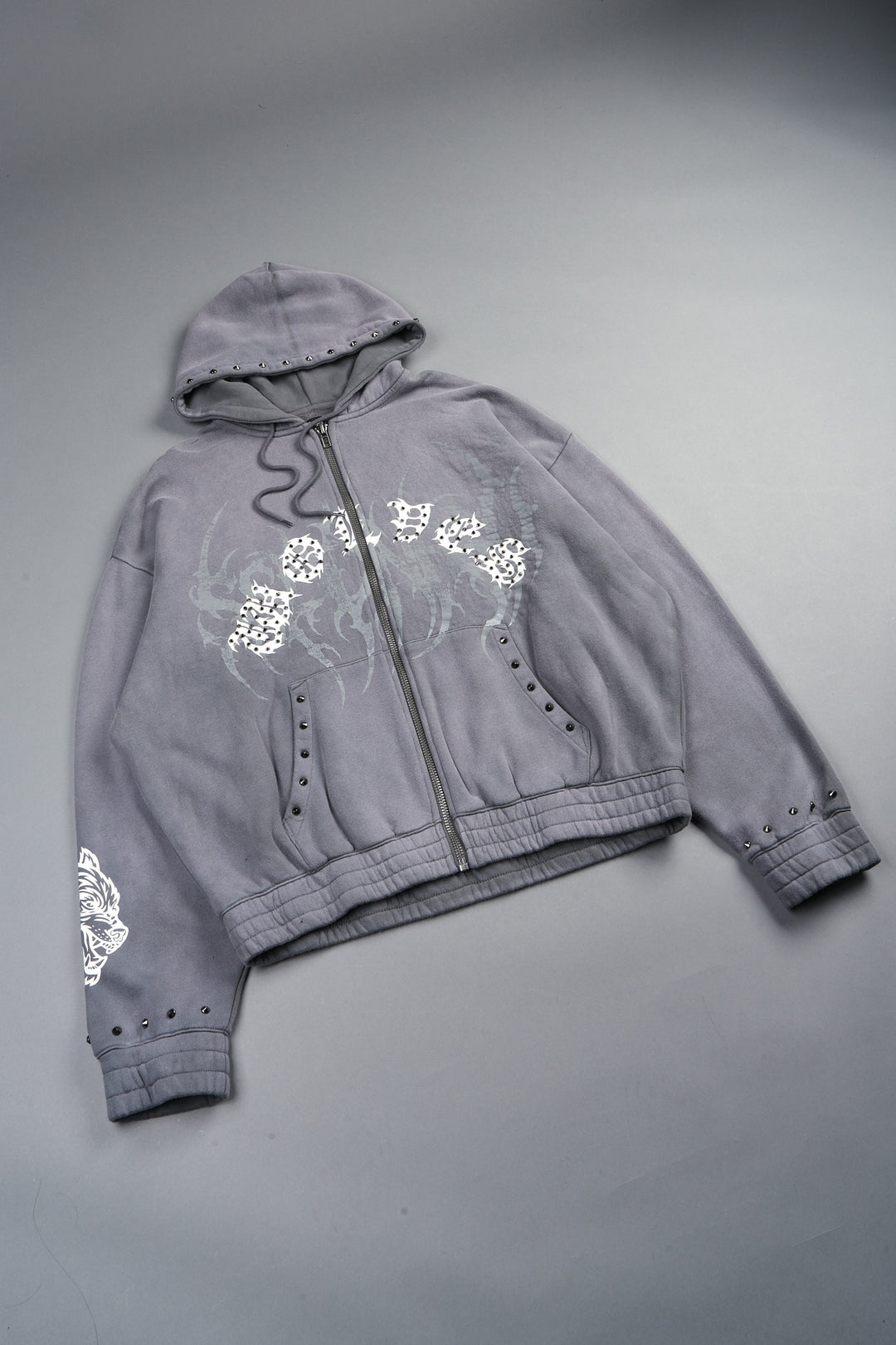 Studded Mantra Chambers Zip Hoodie In Slate Gray Super Sun Fade