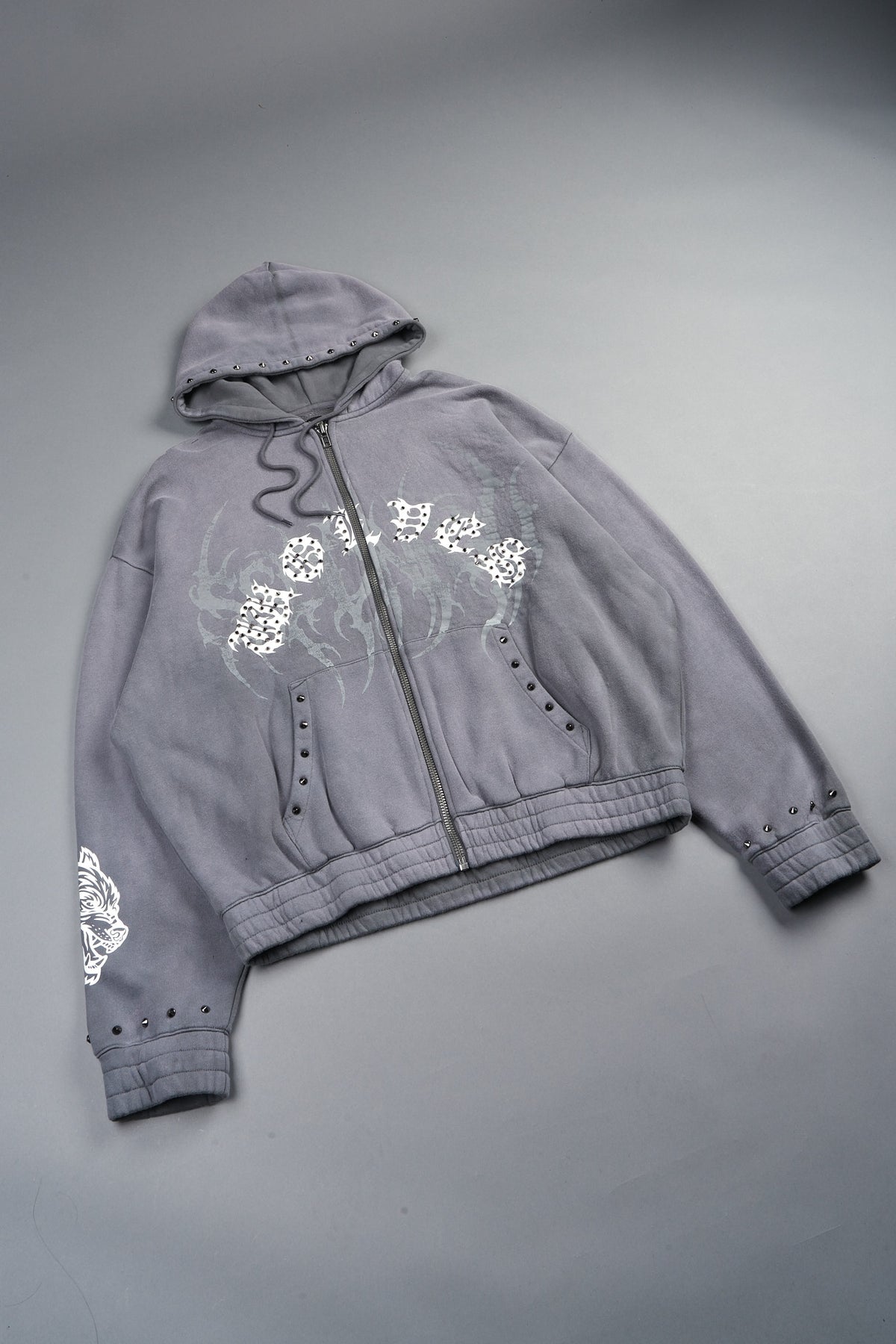 Studded Mantra Chambers Zip Hoodie In Slate Gray Super Sun Fade
