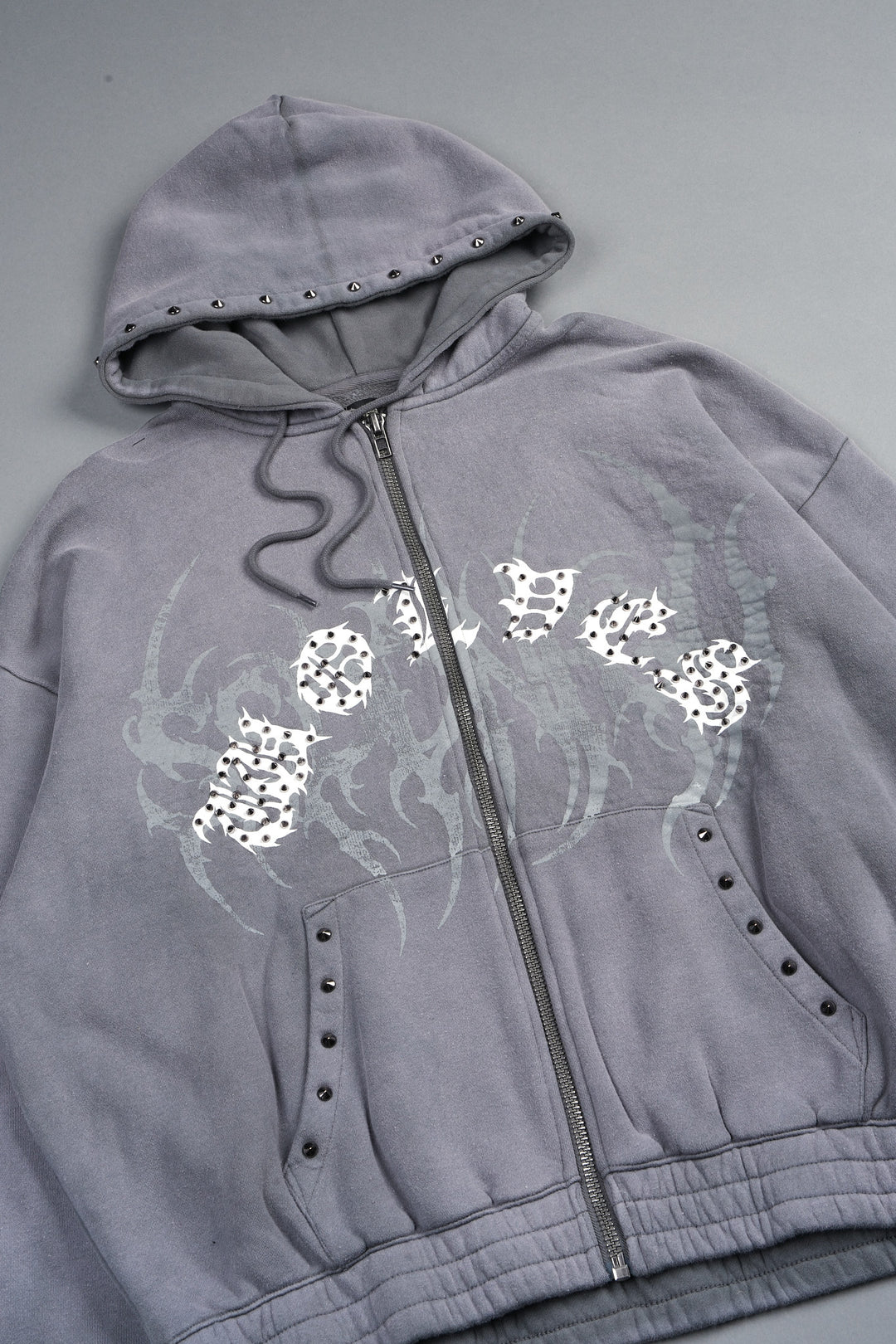 Studded Mantra Chambers Zip Hoodie In Slate Gray Super Sun Fade