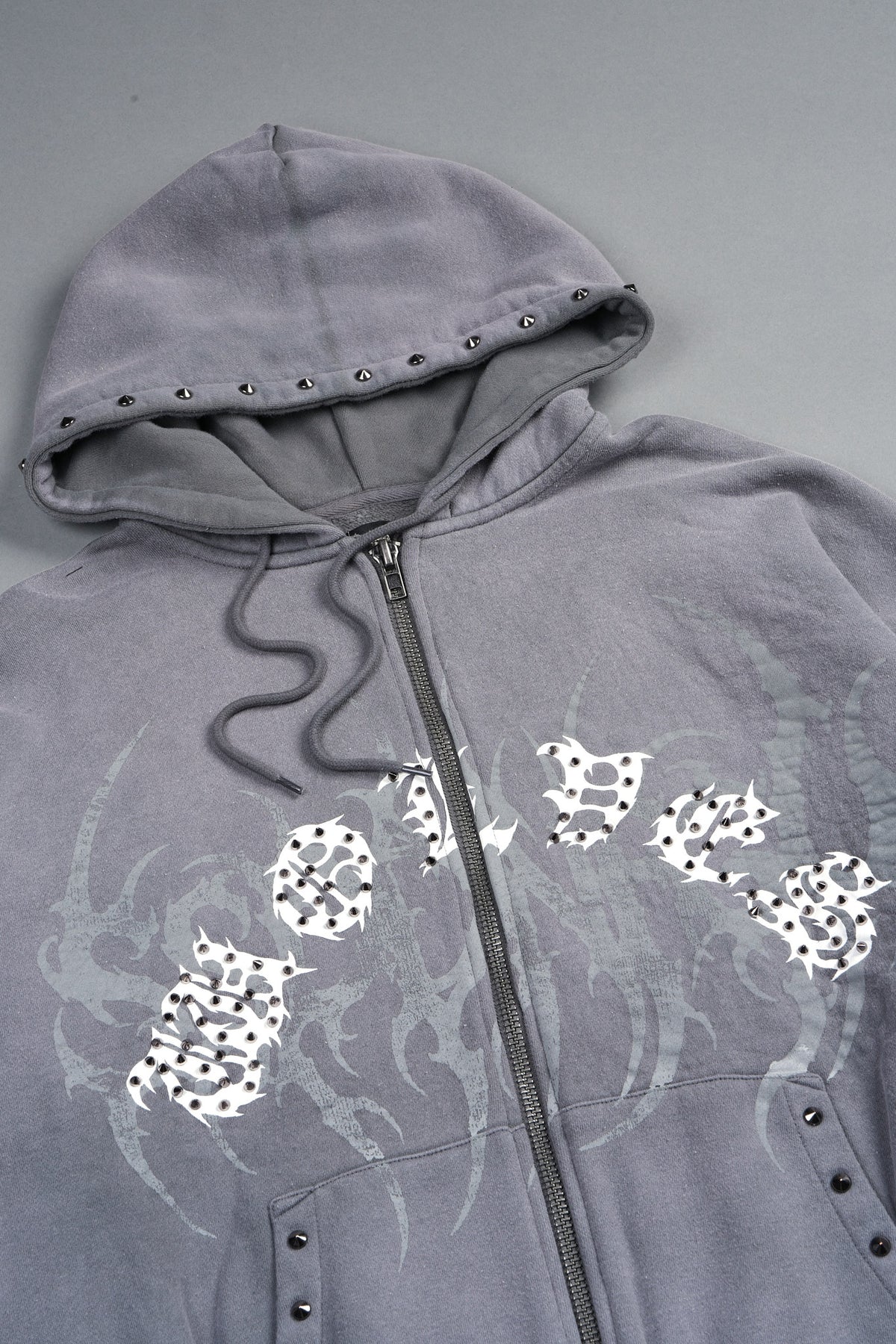 Studded Mantra Chambers Zip Hoodie In Slate Gray Super Sun Fade