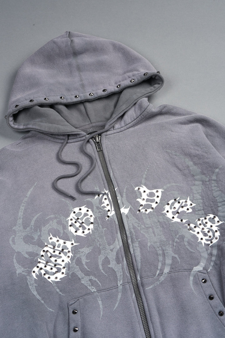 Studded Mantra Chambers Zip Hoodie In Slate Gray Super Sun Fade
