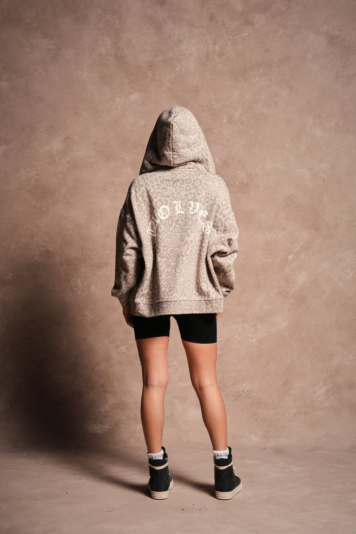 Wolves Chopper Anya Premium Double Zip Hoodie in Clay Leopard