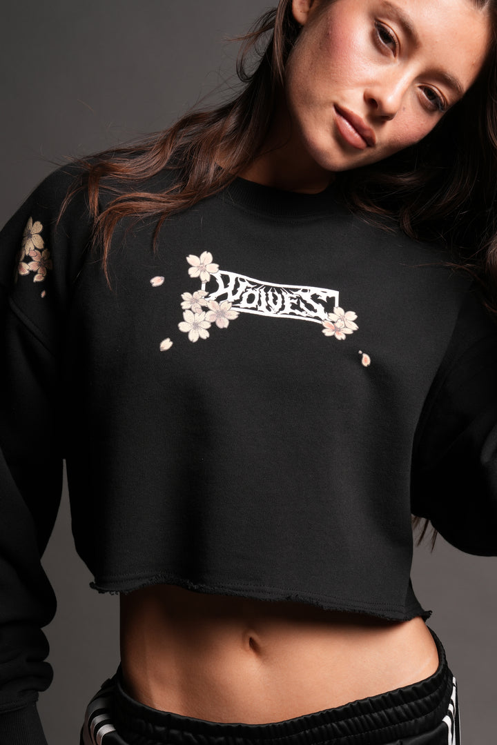 Box Sakura Cropped London Crewneck In Black