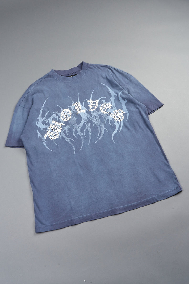 Studded Mantra Premium Oversized Tee In Storm Blue Super Sun Fade