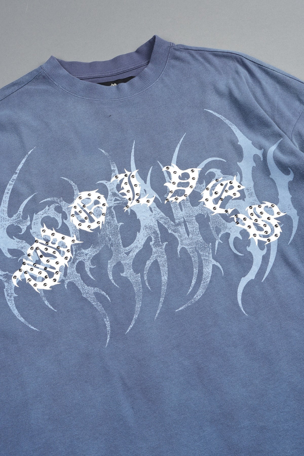 Studded Mantra Premium Oversized Tee In Storm Blue Super Sun Fade