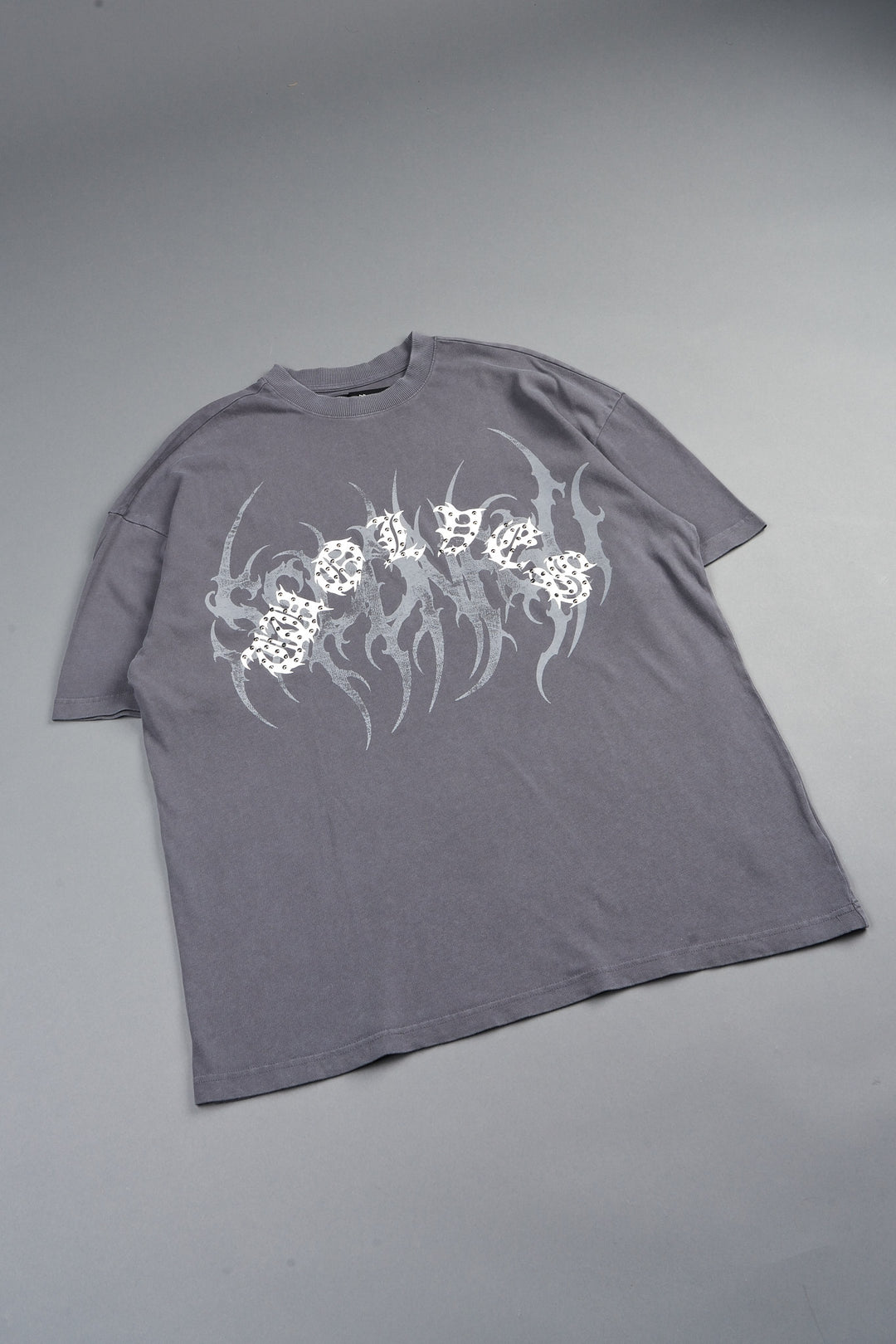 Studded Mantra Premium Oversized Tee In Slate Gray