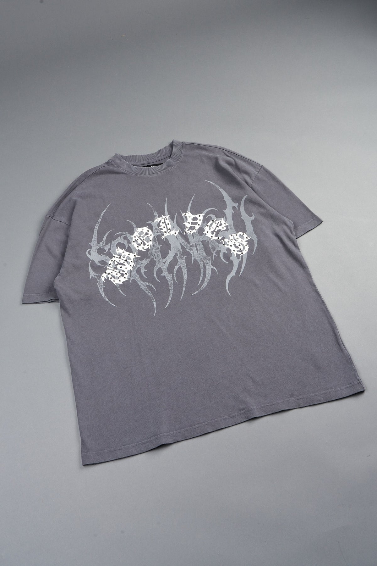Studded Mantra Premium Oversized Tee In Slate Gray