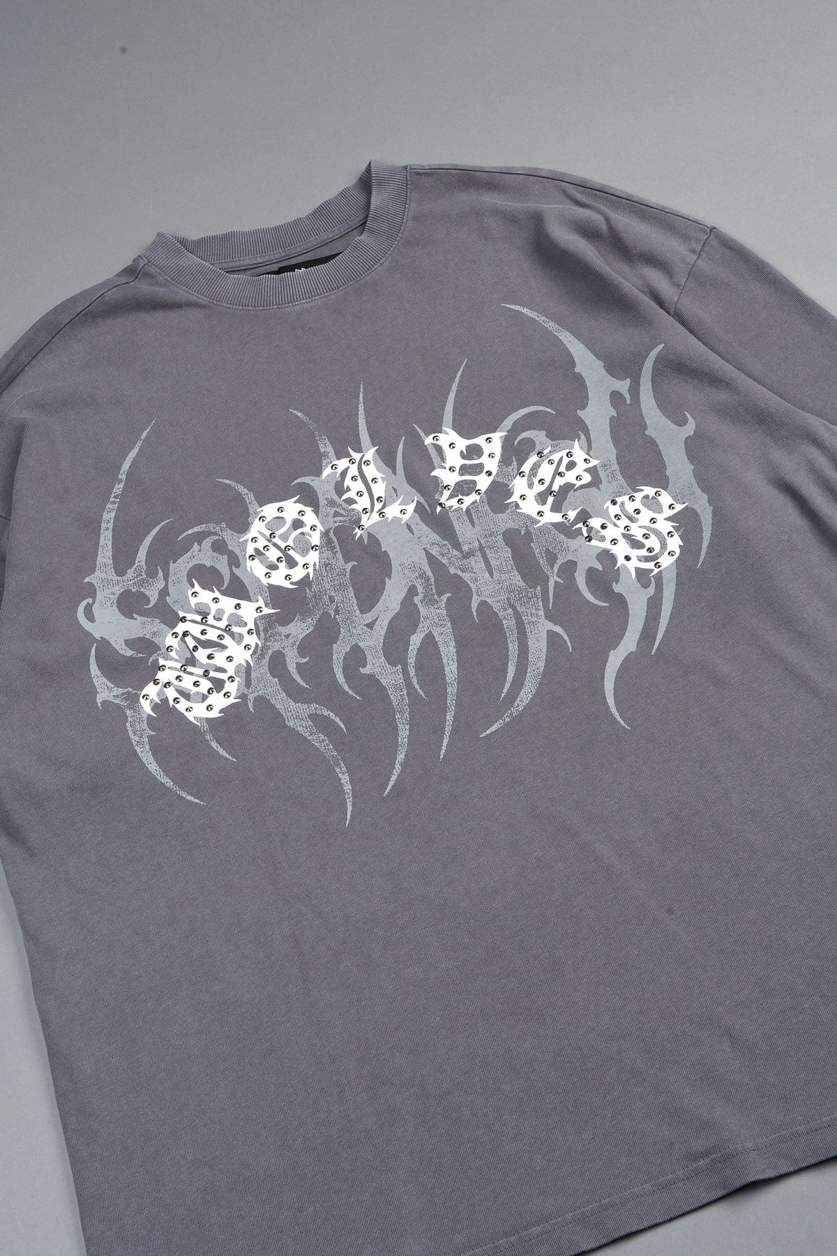 Studded Mantra Premium Oversized Tee In Slate Gray