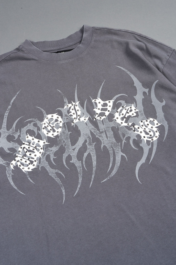 Studded Mantra Premium Oversized Tee In Slate Gray