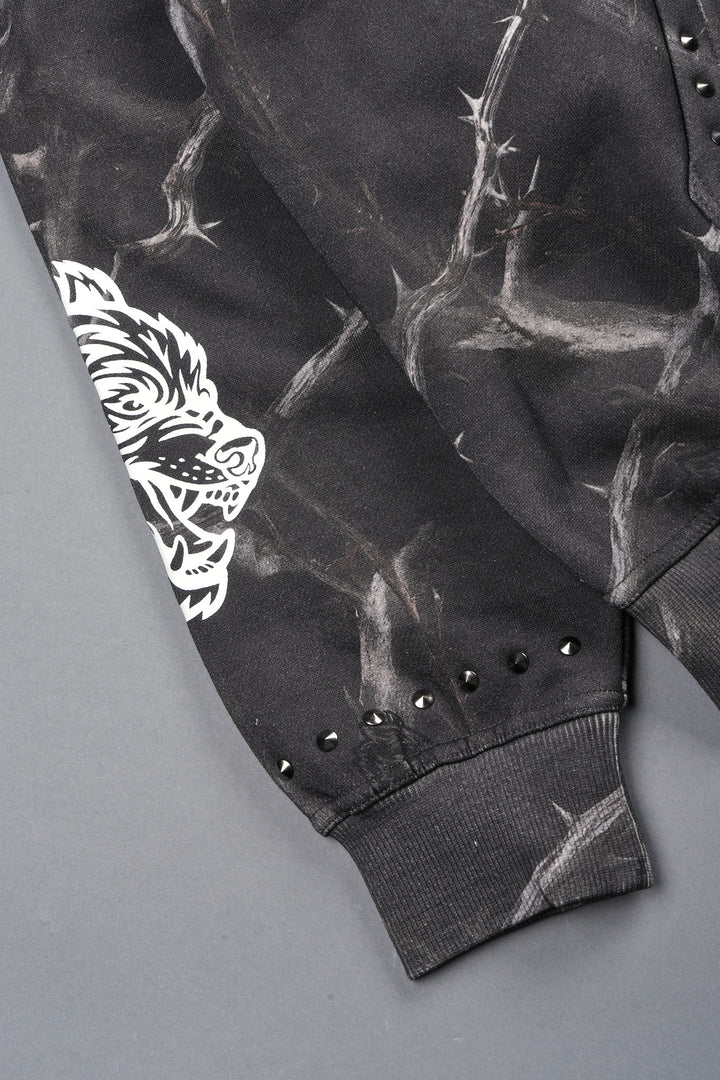 Studded Mantra Pierce Hoodie In Darc Thorns