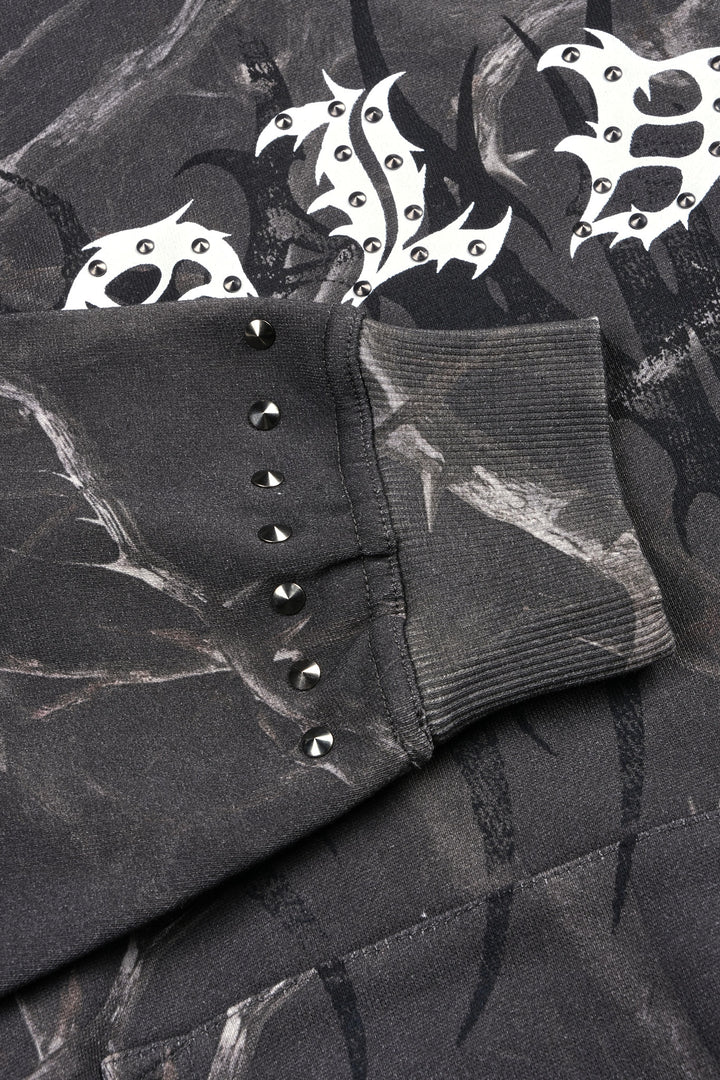 Studded Mantra Pierce Hoodie In Darc Thorns