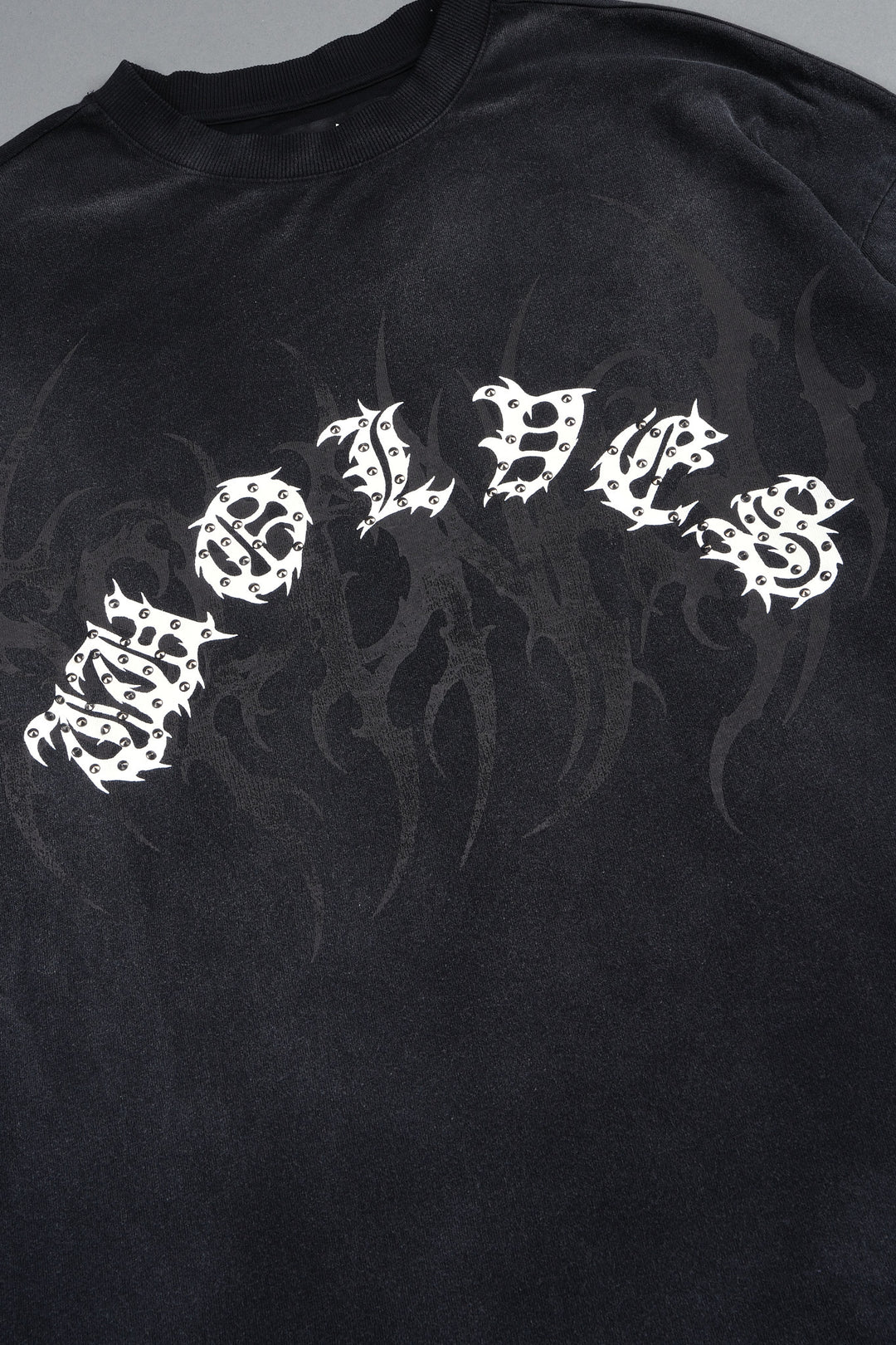 Studded Mantra Premium Oversized Tee In Black Super Sun Fade