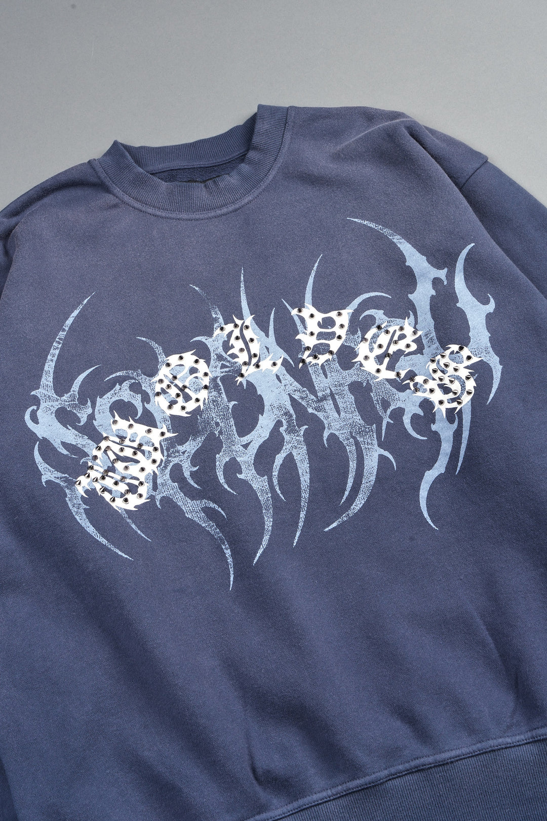 Studded Mantra London Crewneck In Storm Blue Super Sun Fade