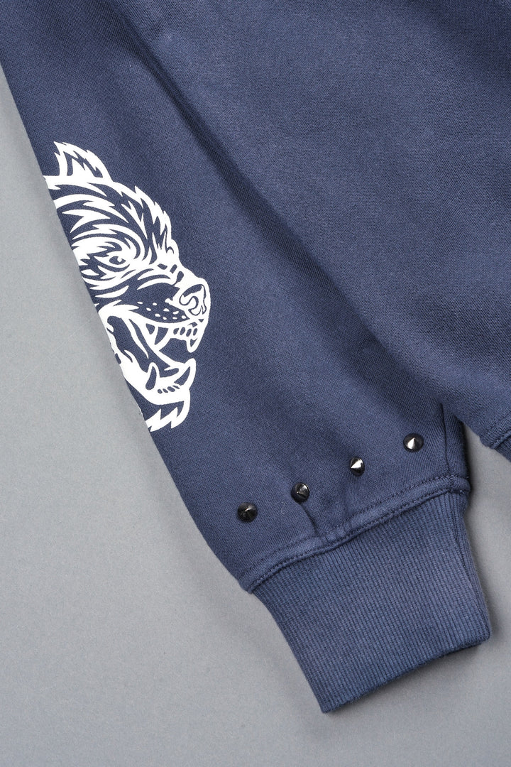 Studded Mantra London Crewneck In Storm Blue Super Sun Fade