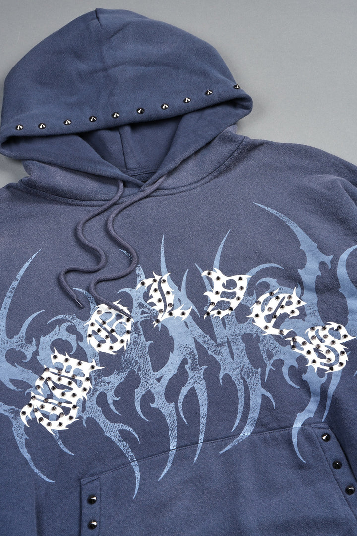 Studded Mantra Bishop Hoodie In Storm Blue Super Sun Fade